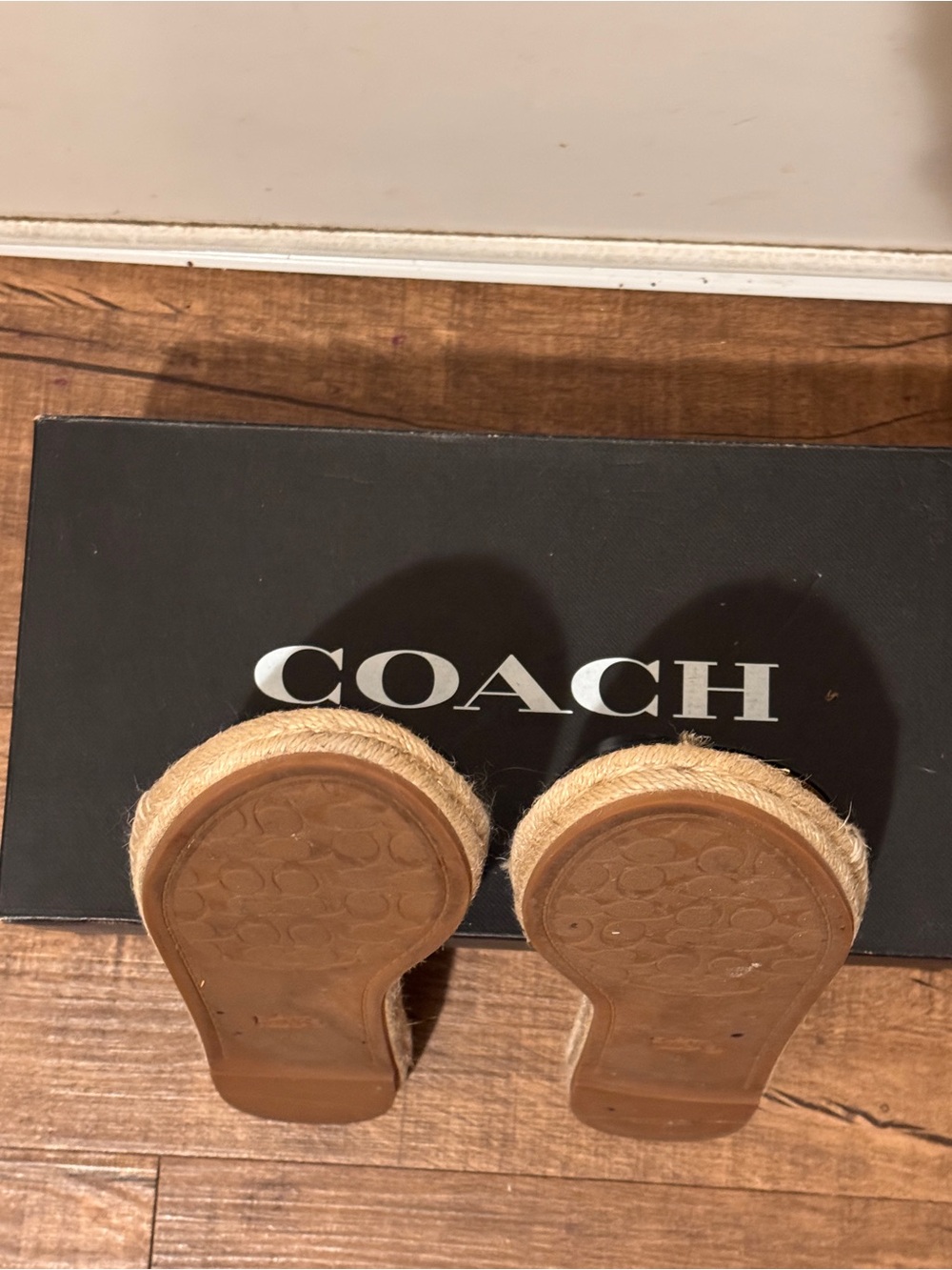 Coach Black Leather Espadrille Slide Sandals with Natural Jute Footbed - Picture 6 of 6